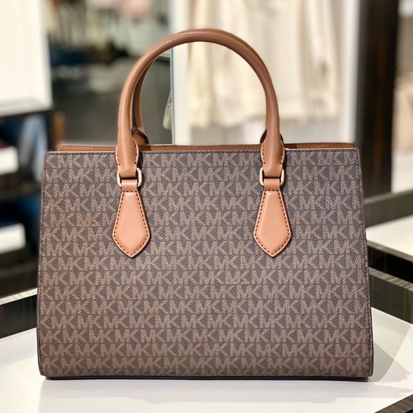 Michael Kors Sheila Medium Signature Logo Metallic Satchel Crossbody Bag - Picture 8 of 13